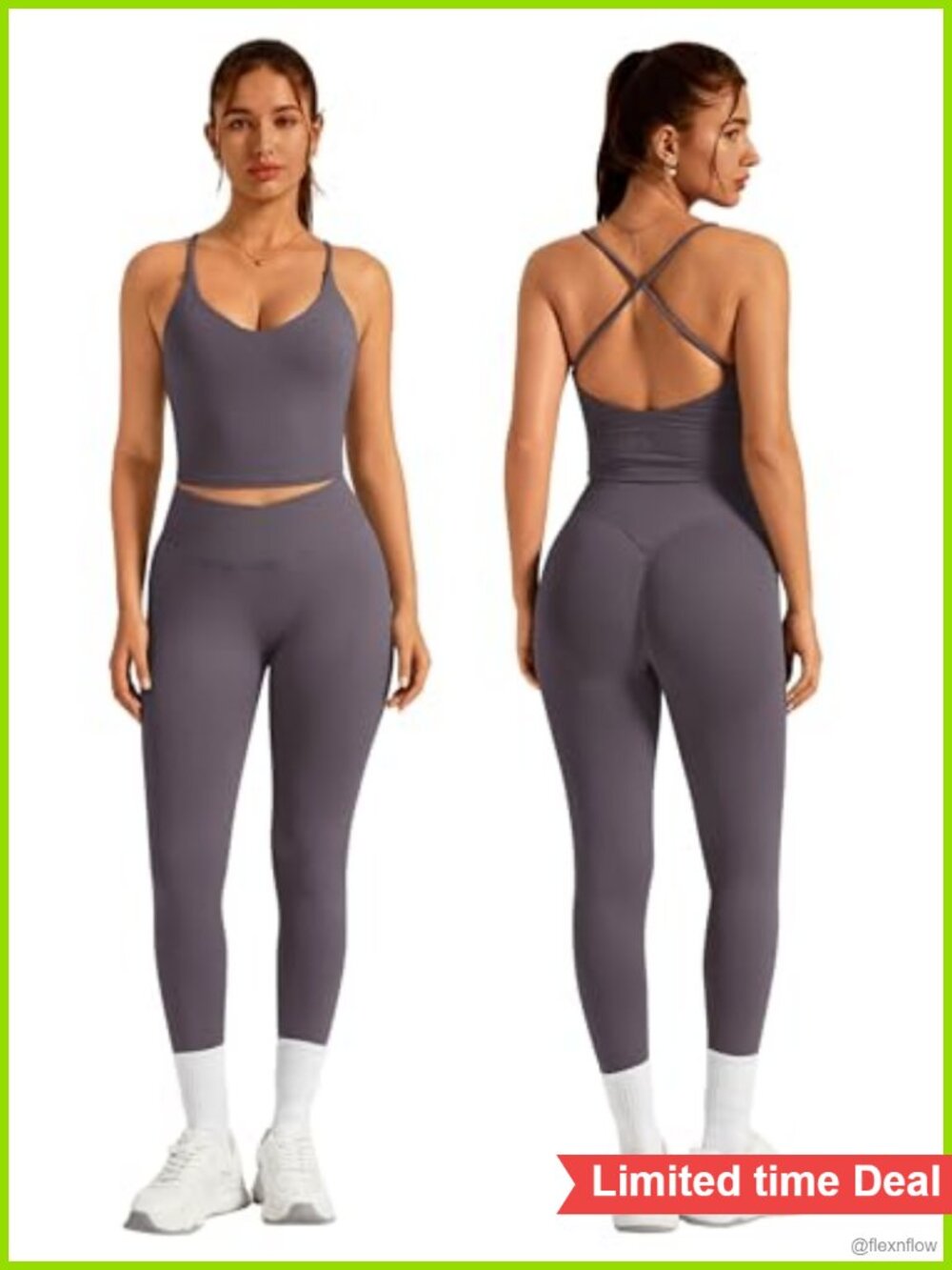 Women's Seamless 2 Piece Workout Set Strappy Tank Crossover Leggings Gym